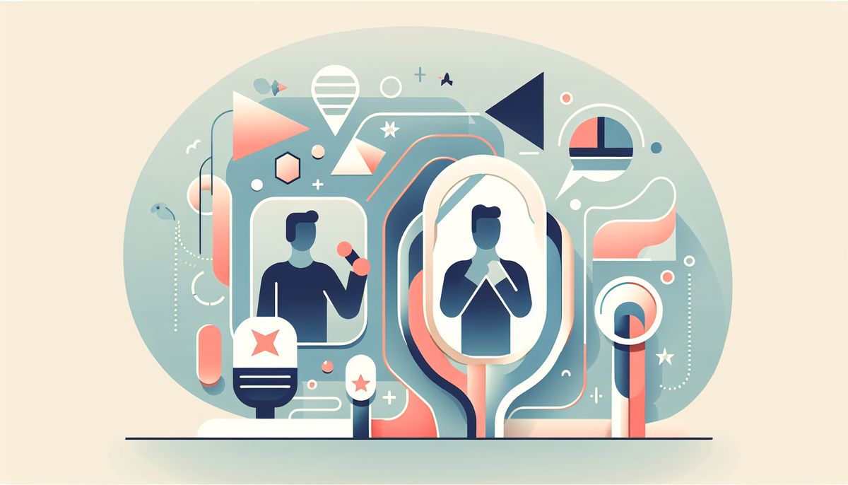 A person practicing speaking in front of a mirror, demonstrating confidence-building exercises.